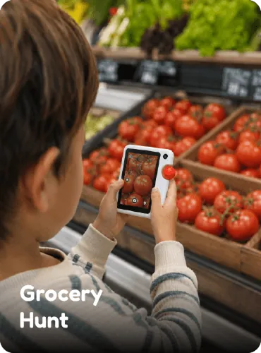 A child using GigglePal to explore produce at a market